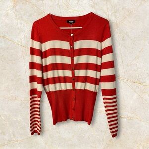 Premise Red and Cream Striped Cardigan